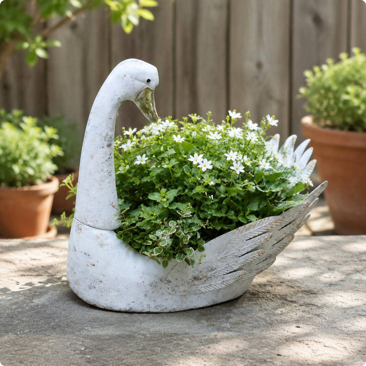 Swan Garden Statue Planter Indoor Outdoor Home Decor Weather-Resistant for Patio