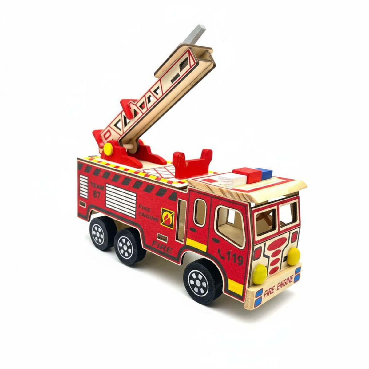 Wooden Fire Truck Wooden Fire Engine Realistic Toy for Desk, Shelf