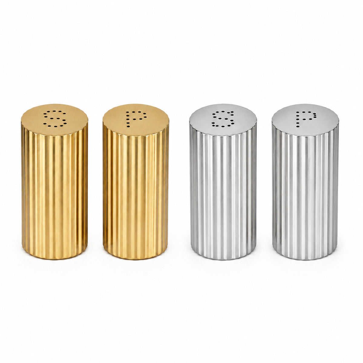304 Stainless Steel Salt and Pepper Shaker Set, Gold, Cylindrical, for Hotel or Western Dining