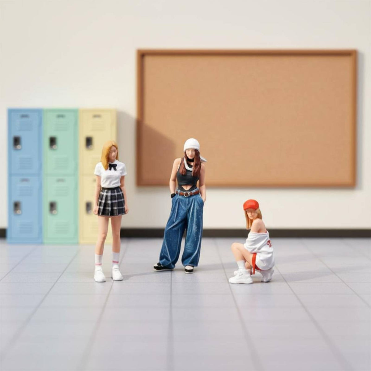 3 Pieces 1/64 Scale Figure Set Detailed Clothing Painted Figure Trio Set
