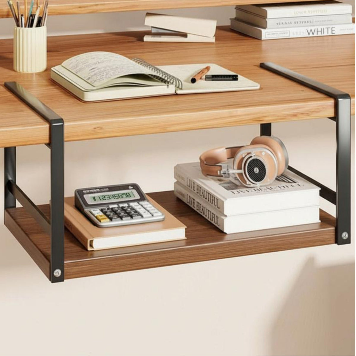 Under Desk Organizer Hanging Bookshelf Anti-Scratch Protection No Drill Under Desk Shelf Storage Rack for Students