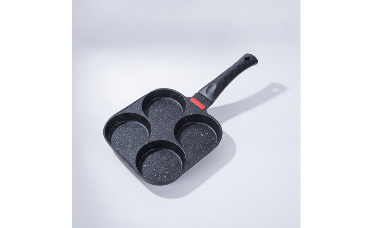 Nonstick Four-Cavity Frying Pan Stone-Look 4-Cup Egg Pan Easy to Clean Skillet Compact for Singles, Students, Dorm Kitchens, Apartments