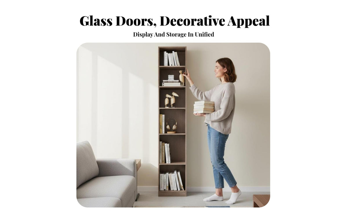 Luxury Design Freestanding shelving unit with Glass Doors Open Shelving Freestanding Curio Cabinet Multi-Functional shelving unit Multifunctional for Book Lovers, Interior Decorators, Office Workers, Living Room, Bedroom, Reception Area
