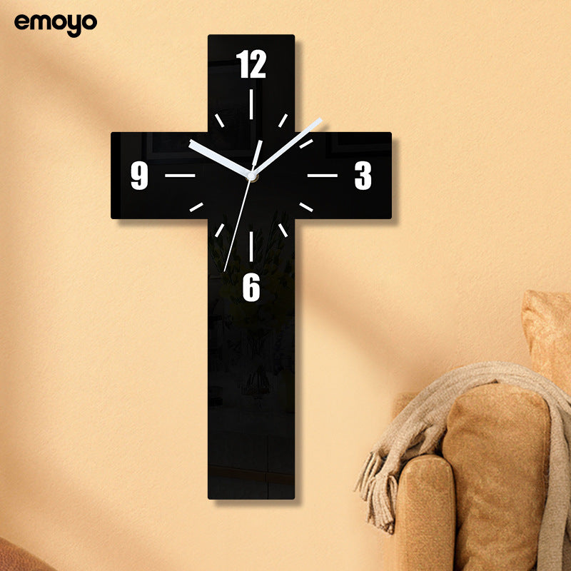 Modern Silent Cross Wall Clock with Acrylic Frame for Commercial Spaces
