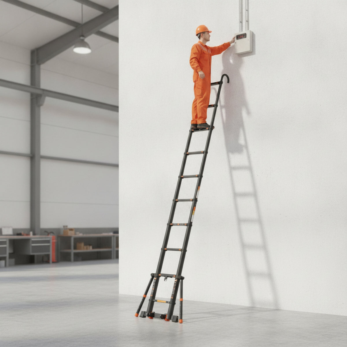 Telescopic Ladder with Hooks Extension Ladder with Stabilizer Bar Anti-Slip for Homeowners, Home Improvers, Home Maintenance, Stairs, Renovation