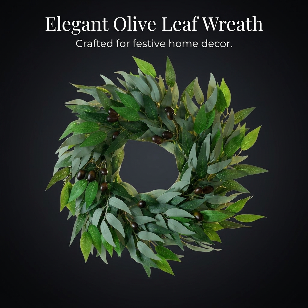 Artificial Olive Wreath, Greenery Wreath Olive, Olive Leaf Wreath, Handmade Door Wreath, Realistic Faux Olive Wreath for Home Decor