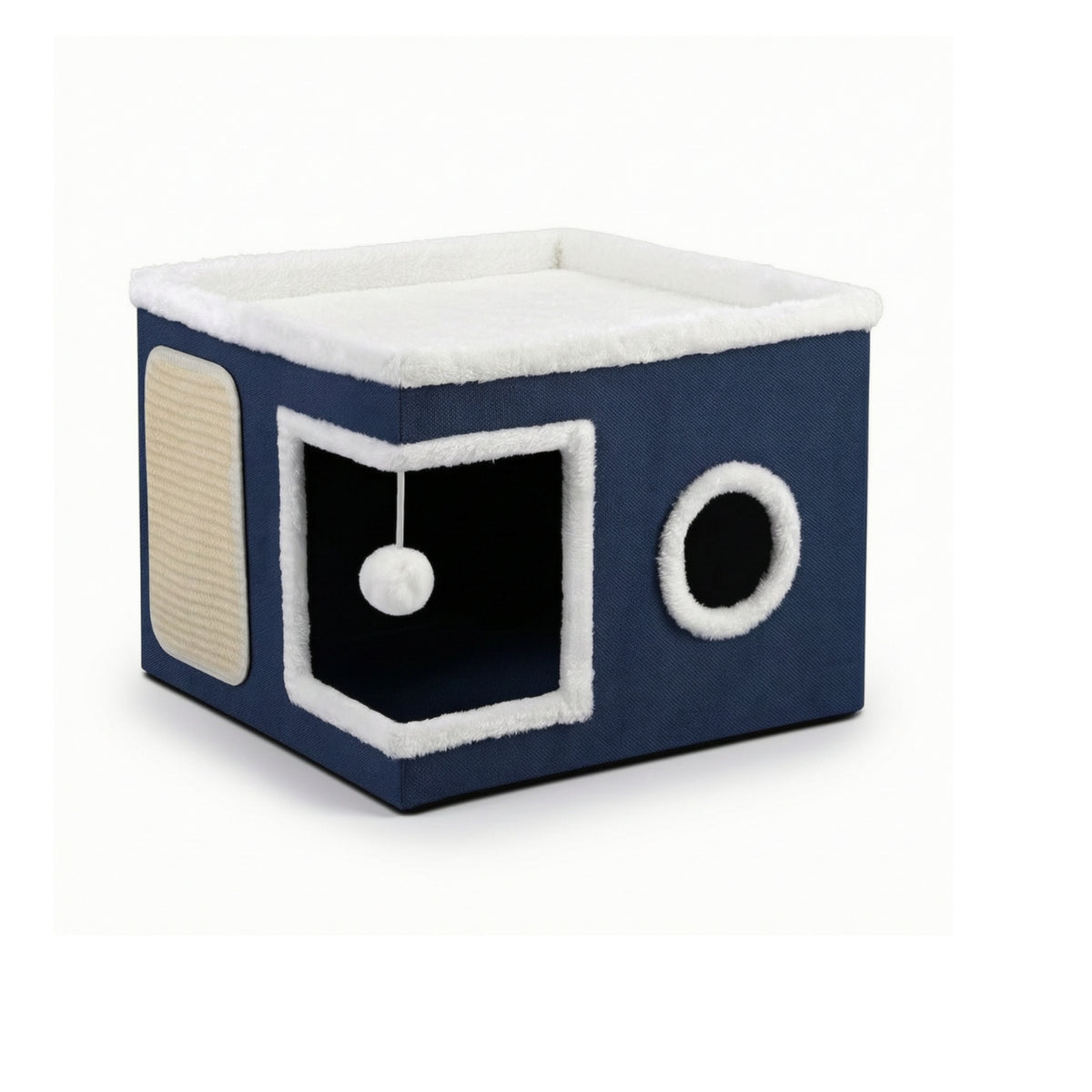 Cat House with Scratch Pad Enclosed Cat Condo Stool Space-Saving for Living Room