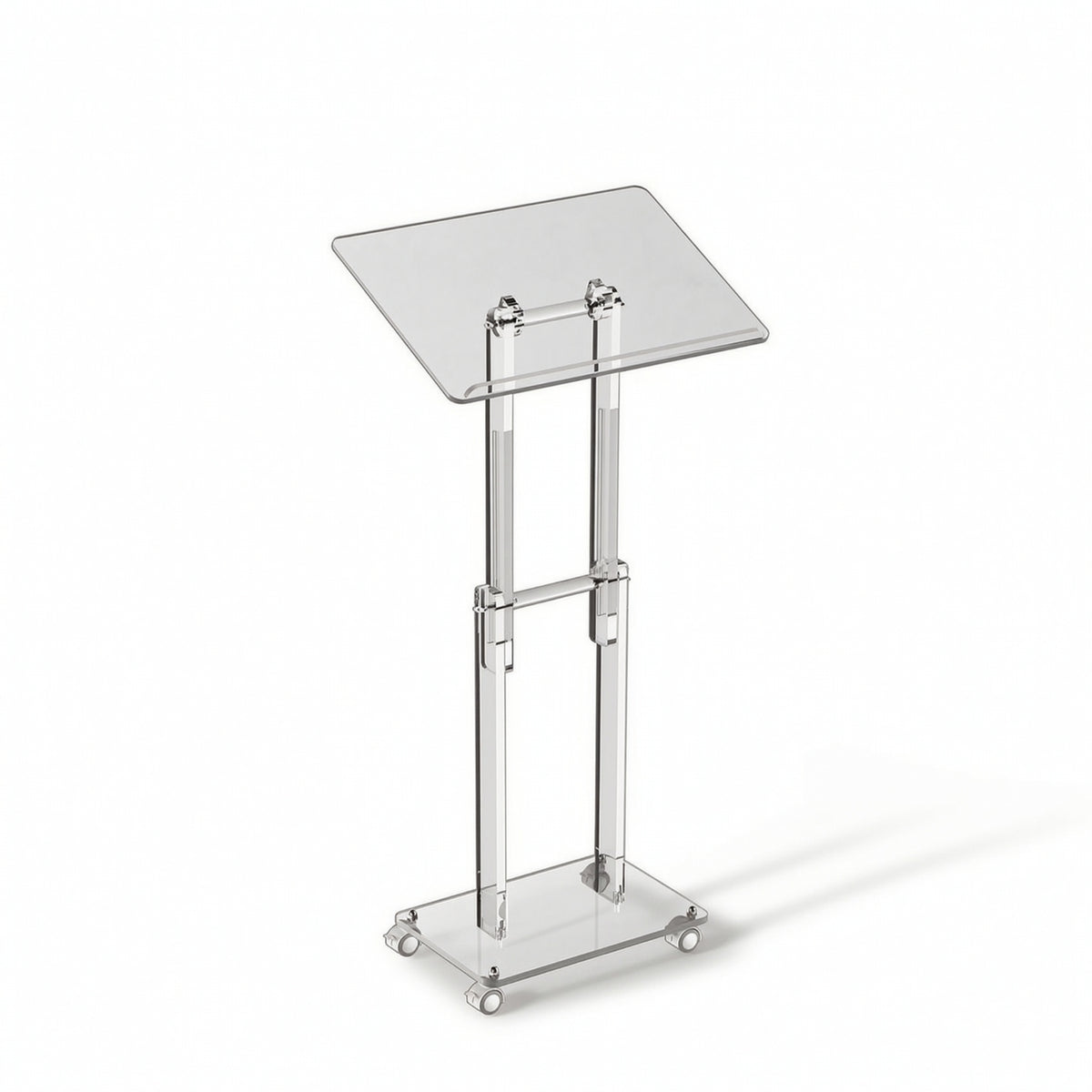 Acrylic Lectern with Wheels Transparent Adjustable Mobile Rolling Lectern for Teachers, Churches