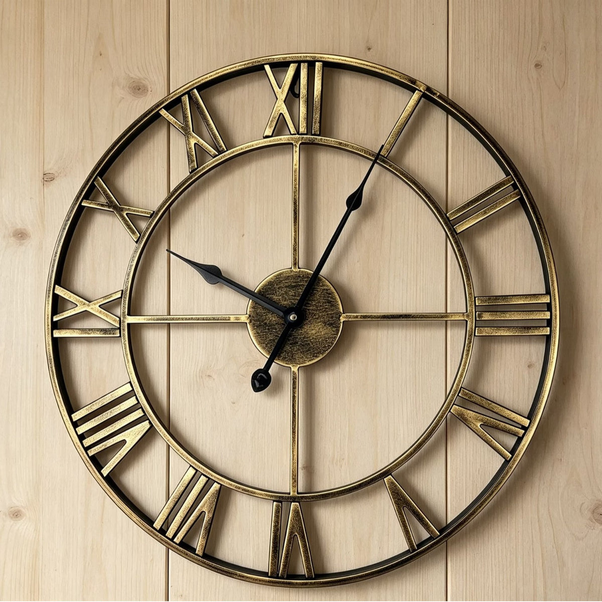 Vintage Roman Numeral Wall Clock, Round Metal Frame, Nordic Style