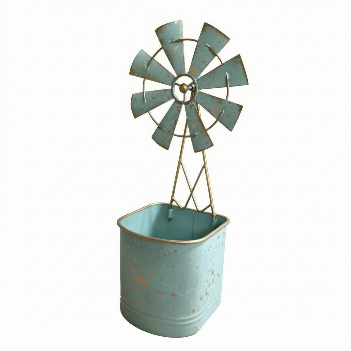 Windmill-Style Planter Distressed Finish Plant Pot Perforated Bottom