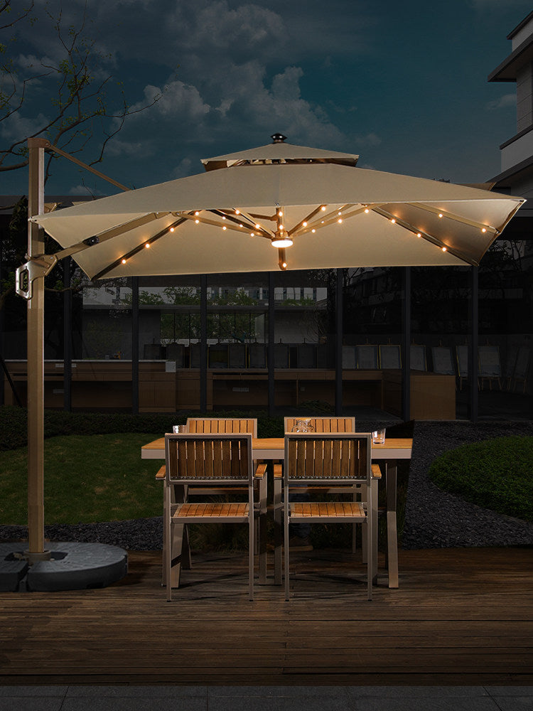Outdoor Roman Umbrella with Solar Light Strips, Manual Lift, Iron Frame