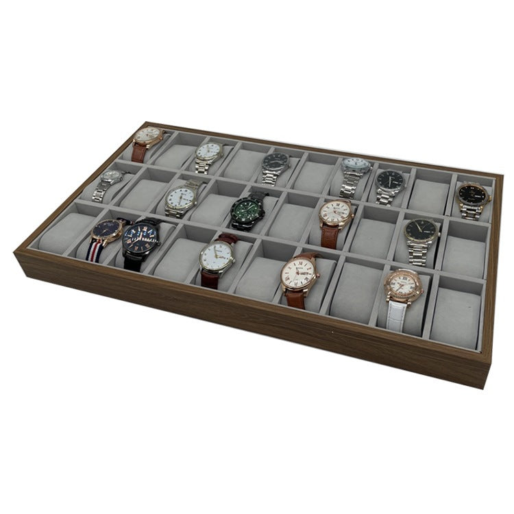 Black Walnut Wood 30-Slot Watch Display Tray for Glasses and Jewelry