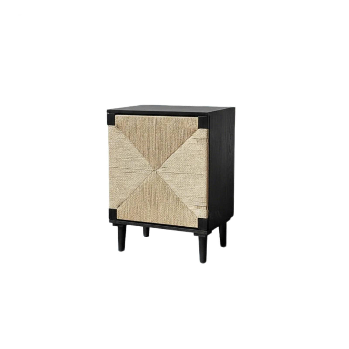 Woven-Front Bedside Table Black Finish Nightstand long-lasting Construction