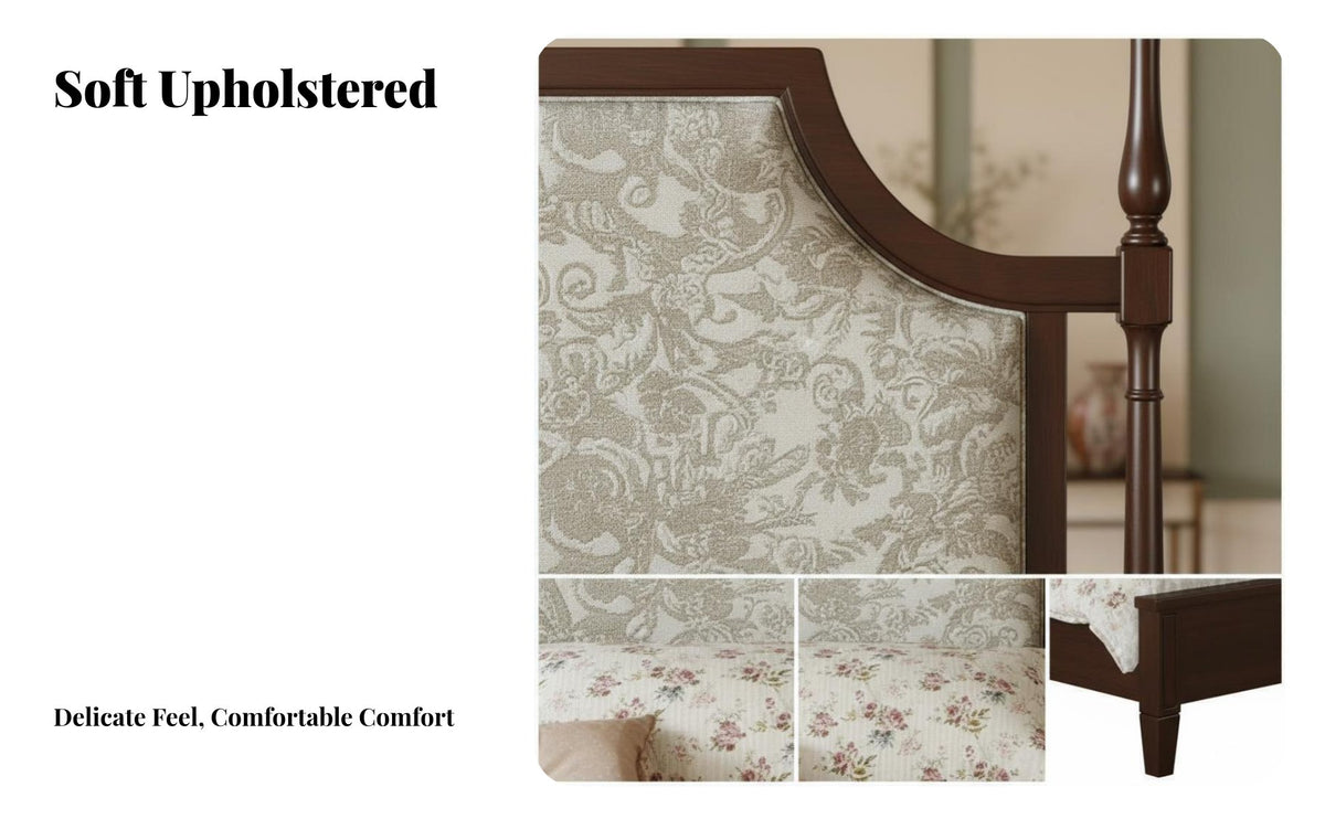 French design Upholstered Wooden Bed Vintage Design Upholstered Wood Bed Frame Sturdy Slat Support Bedroom Furniture No Box mattress support system Needed for partners, Homeowners, Renters, Guest Room, Apartment, Home