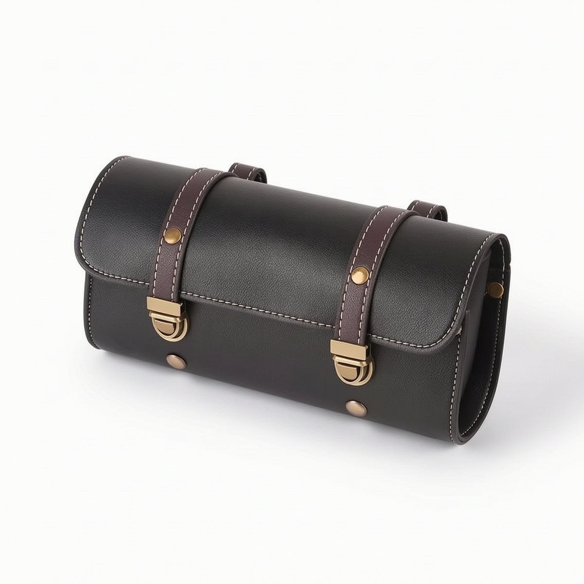 Cylindrical Handlebar Bag Vintage-Style Handlebar Bag with Buckle Straps Leather-Like for Commuting