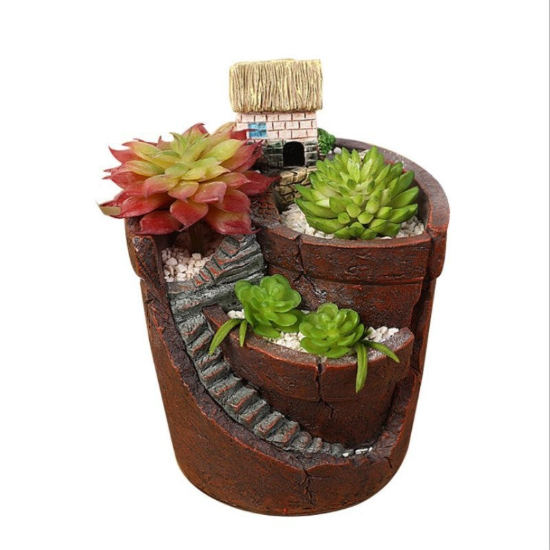 Miniature House Resin Succulent Planter Pot for Garden Micro Landscape Decor