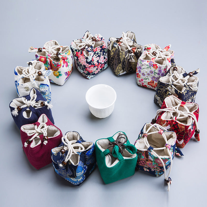 Jian Zhan Teacup Storage Bag Linen Portable Travel Pouch for Single Cup or Teapot