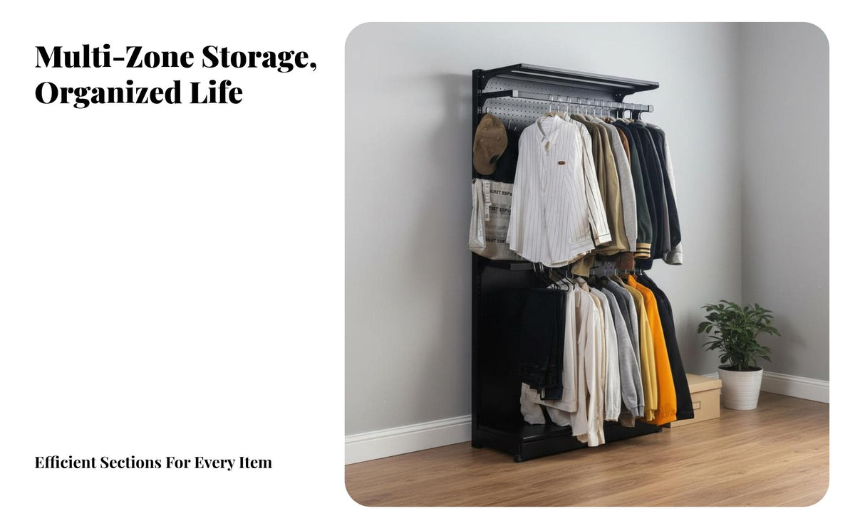 Drill-Non-Drill Installation Accessible Wardrobe System Multi-Functional Non-Drill Standing Garment Rack Multifunctional Non-Drill Standing Clothes Rack Easy Assembly for Renters, Adults, Students, Bedroom, Apartment, Dorm Room, Entryway