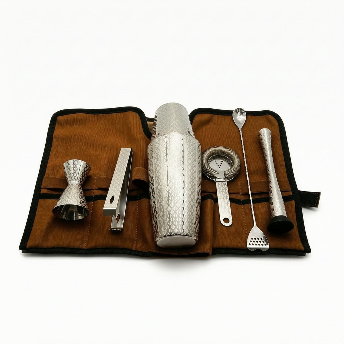 7 Pieces Bar Tool Set with Roll-up Pouch Stainless Steel Bartending Kit Barware for Bartenders