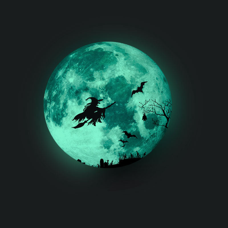 Luminous Moon Wall Decals Halloween Decor Glow in the Dark Witch Self-Adhesive Stickers