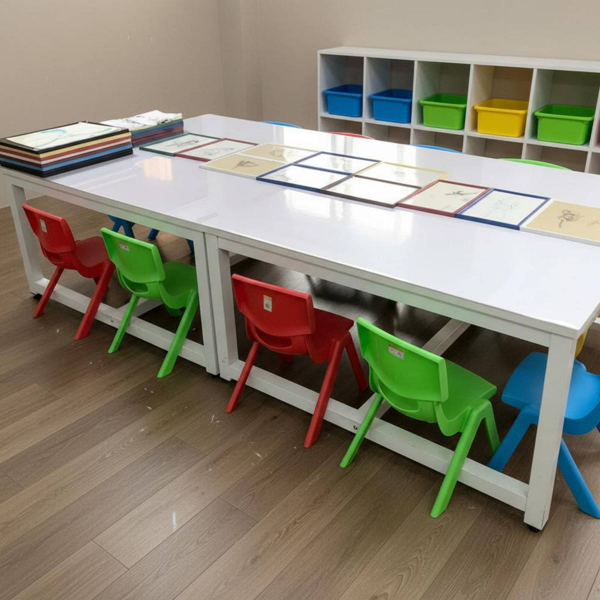 Kindergarten Training Table Double Person Long Table Steel Frame Rectangular Student Desk for Students, Preschoolers, Classroom, Daycare, Home