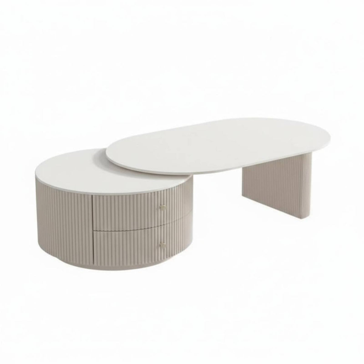 2 Pieces Modern Minimalist design & aesthetic Nesting Coffee Table Set Light Luxury Look Extendable Oval and round table pair Space-Saving Living Room Furnishing scuffResistant for Small Apartment Dwellers, Interior Design lovers, Homeowners, Lounge Area