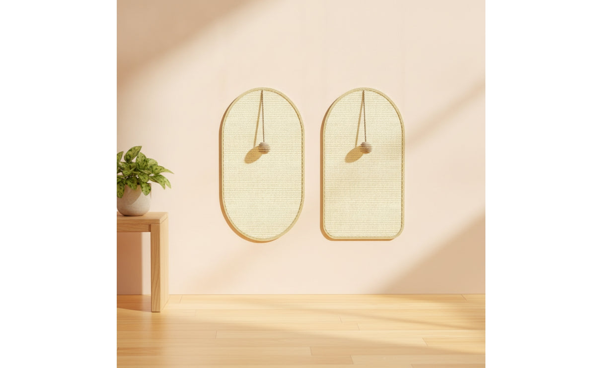 2 Pieces Cat Scratching Board with Toy Ball Wall-Mounted Sisal Cat Scratcher with Hanging Rope Interactive Pet Supply for Living Room, Apartments
