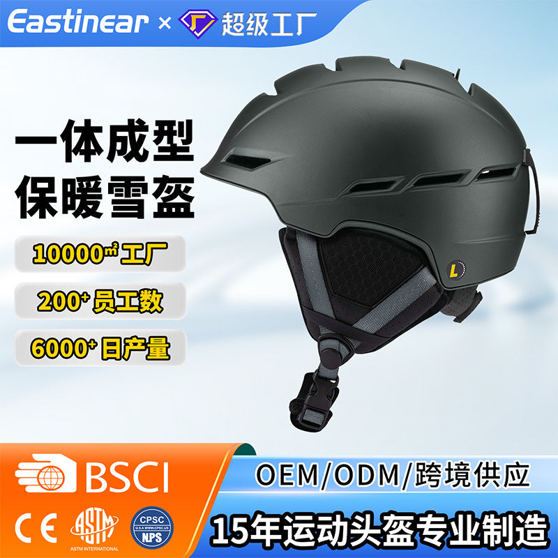 Adult Ski Helmet with Integrated Goggles and One-Piece Molding