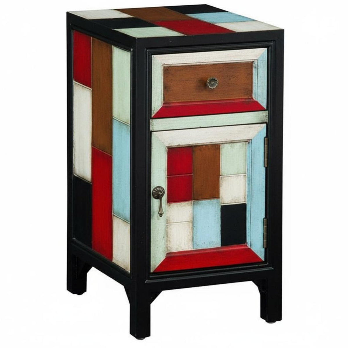 3-Drawer Colorful Cabinet Vintage visual American Country Nightstand space-saving Size for Renters