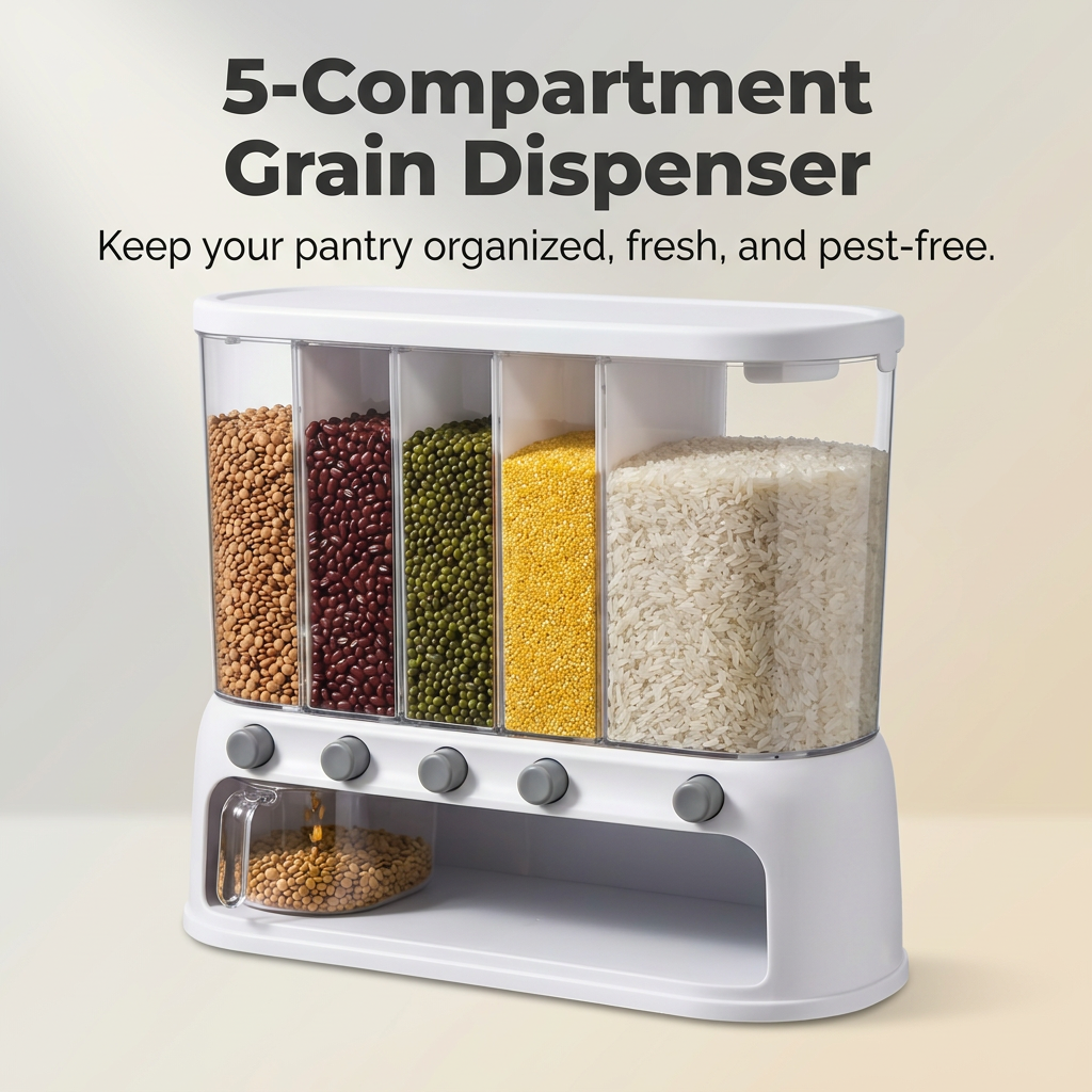 Rotating Grain Dispenser, Food Storage Container, Cereal Dispenser Box, Kitchen Organizer, 6 Compartment Storage, Japanese