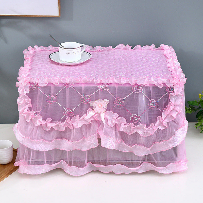 Microwave Oven Dust Cover with Lace Trim - Oil-Proof Kitchen Appliance Protector