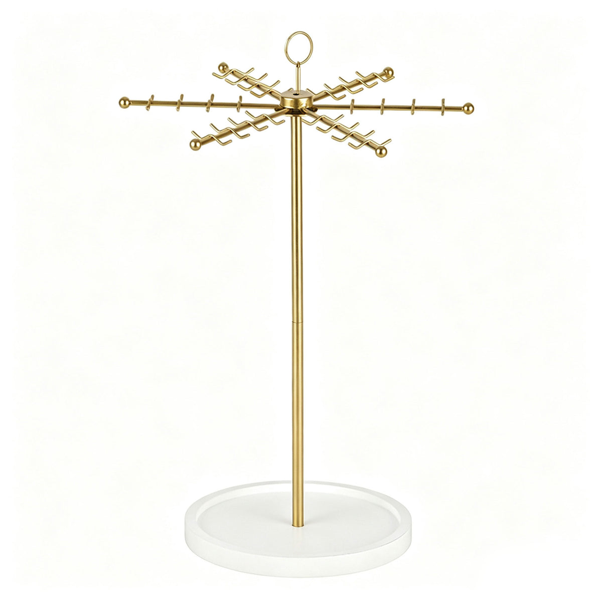 Gold Rotating Jewelry Display Stand for Necklaces, Bracelets, and Earrings
