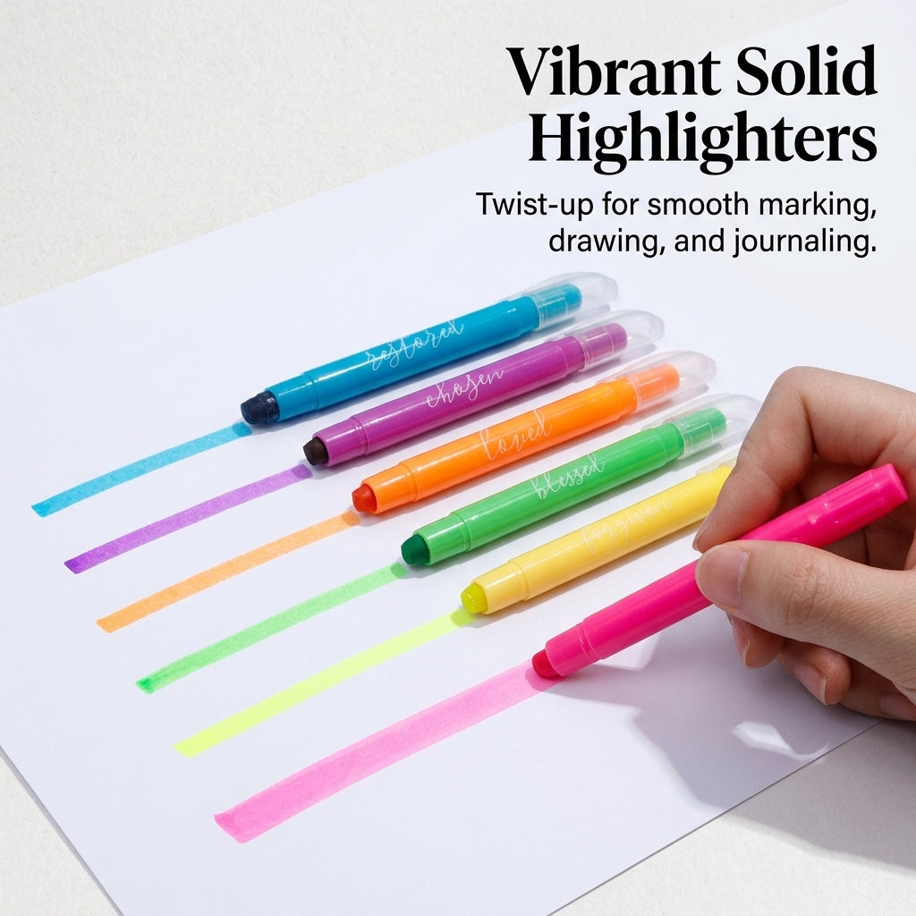 Crayon Highlighter Pen, Solid for Note Taking School Work, Fluorescent Marker for Students, Rotating Mechanism Non Gel for Office