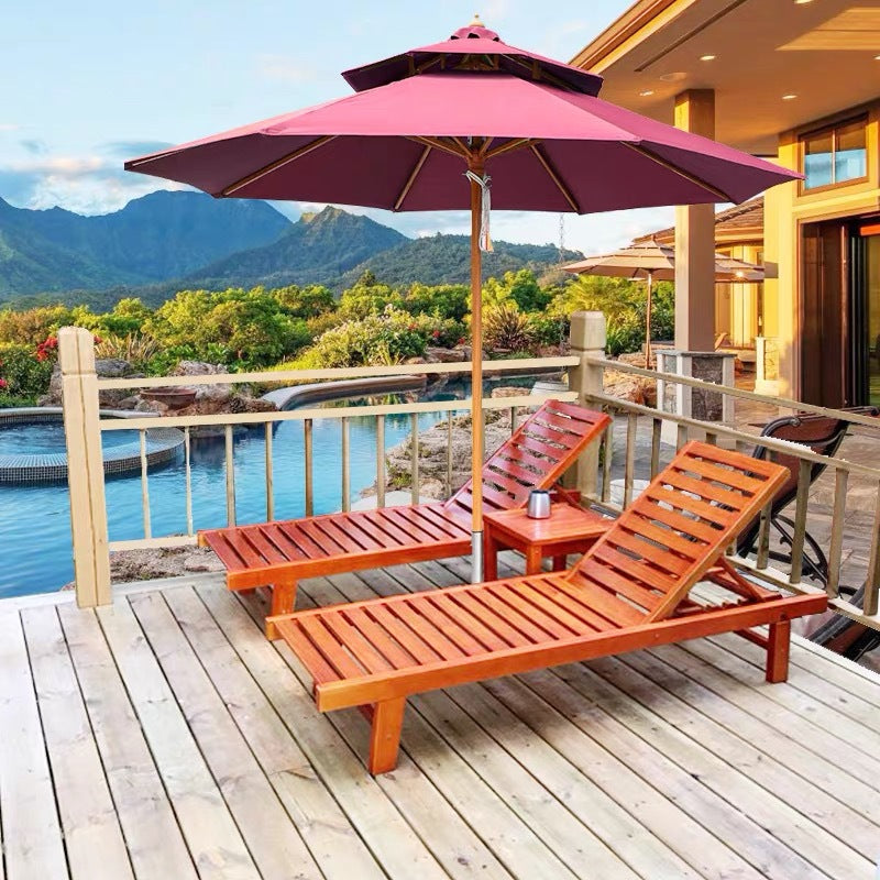 Wooden Pole Patio Umbrella Outdoor Sunshade with Pulley System