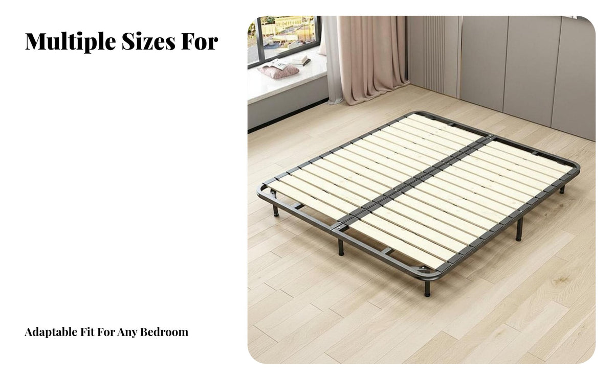 Foldable Design Slatted Bed Frame Sturdy Construction Mattress Support Heavy-Duty Bedroom Furniture Improves Ventilation for Homeowners, Renters, Adults, Guest Room, Apartment, Home