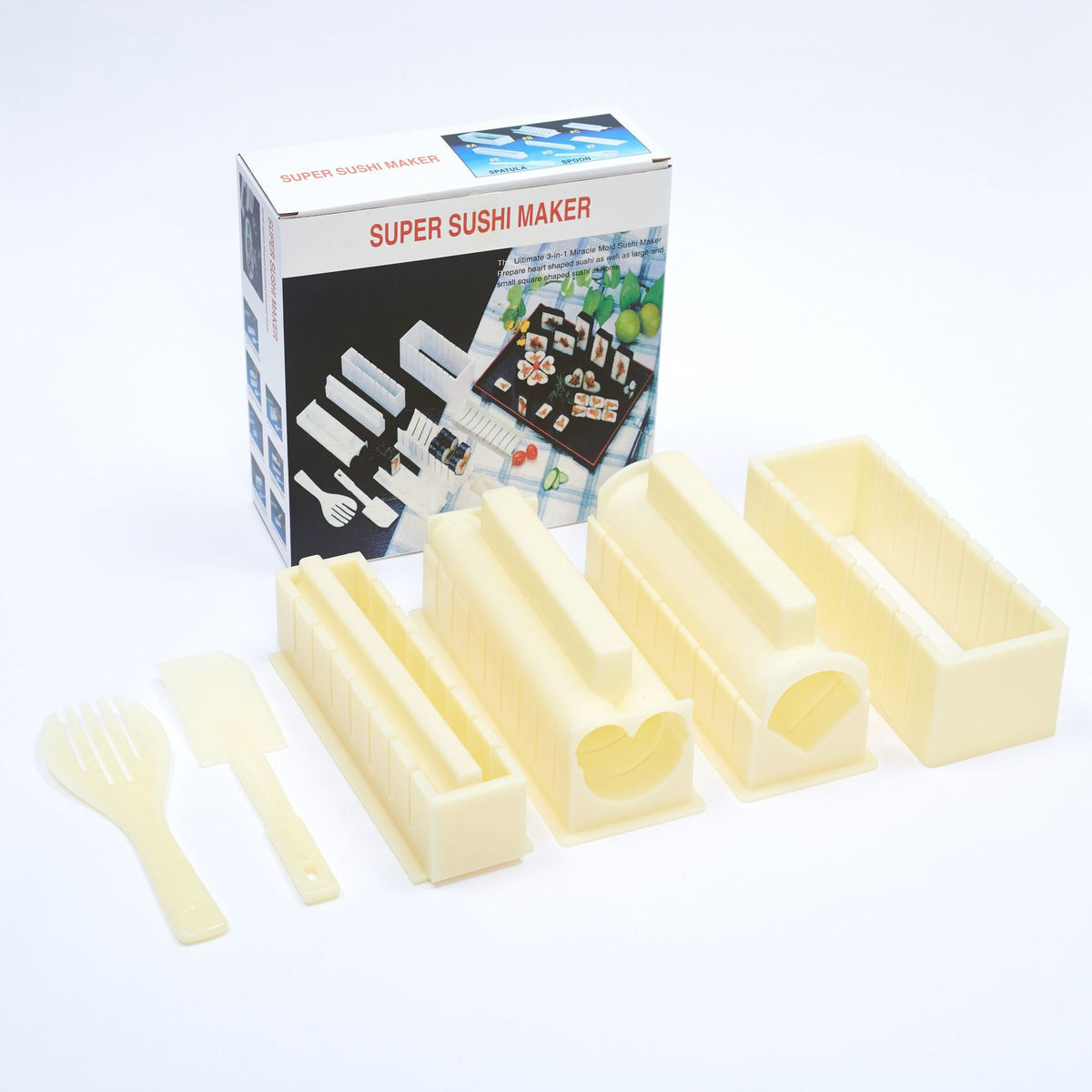 DIY Sushi Mold Set with Nori, 10 Pieces in Square, Round, and Heart Shapes