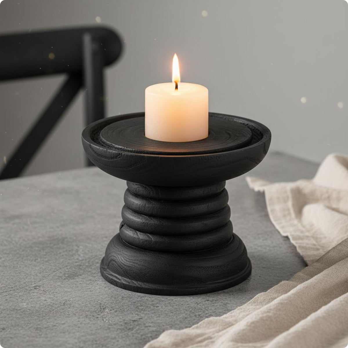 Black Wood Candle Holder Gift Idea Wood Grain Candlestick Stable Base Rustic Pillar Candle Holder for Hotel, Restaurant