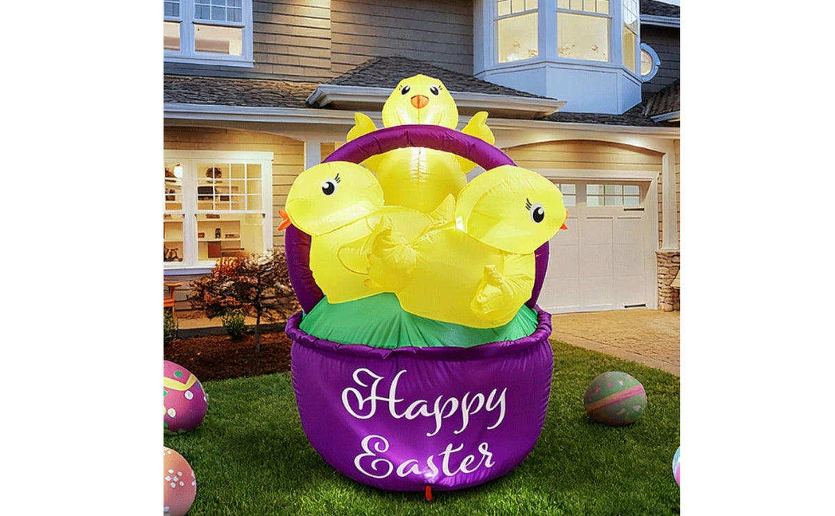 Inflatable Basket with Chicks LED Spring Easter Inflatable Decoration for Garden