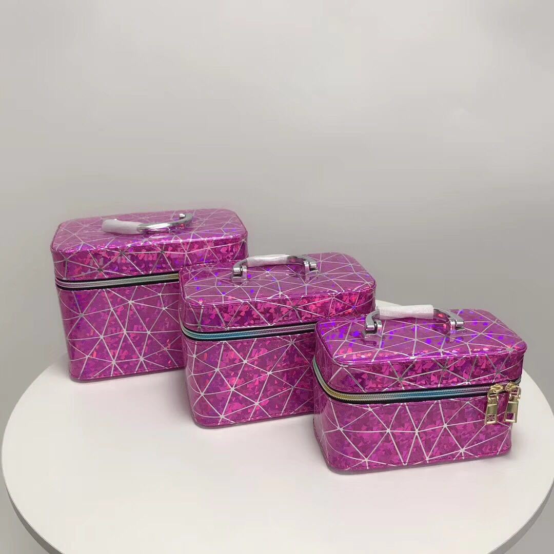 Laser Cosmetic Bag Set with Mirror - Large Capacity Travel Toiletry Organizer