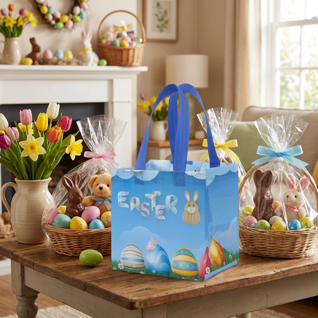 Large Non-Woven Party Bag Sturdy Cartoon Holiday Gift Bag Tear-Resistant for Families, Parents, School Events, Shopping