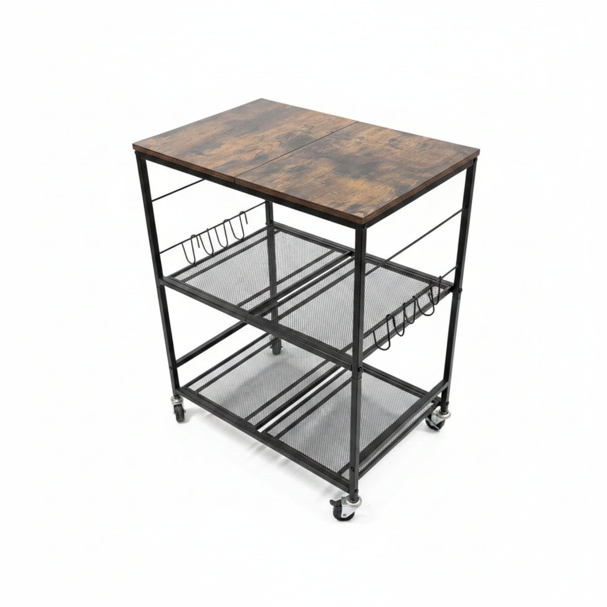 3-Tier Kitchen Cart Hanging Hooks Rolling Kitchen Cart