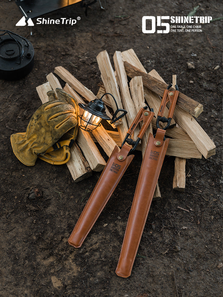 Outdoor 05 Series Fire Tongs with Leather Case, Thickened Steel Tube, Anti-Corrosion and High Temperature Resistant
