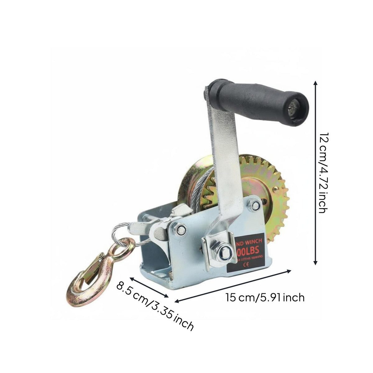 800 Lbs Hand Winch Self-Locking Hand Crank Winch Safety Latch Hook for Workshop