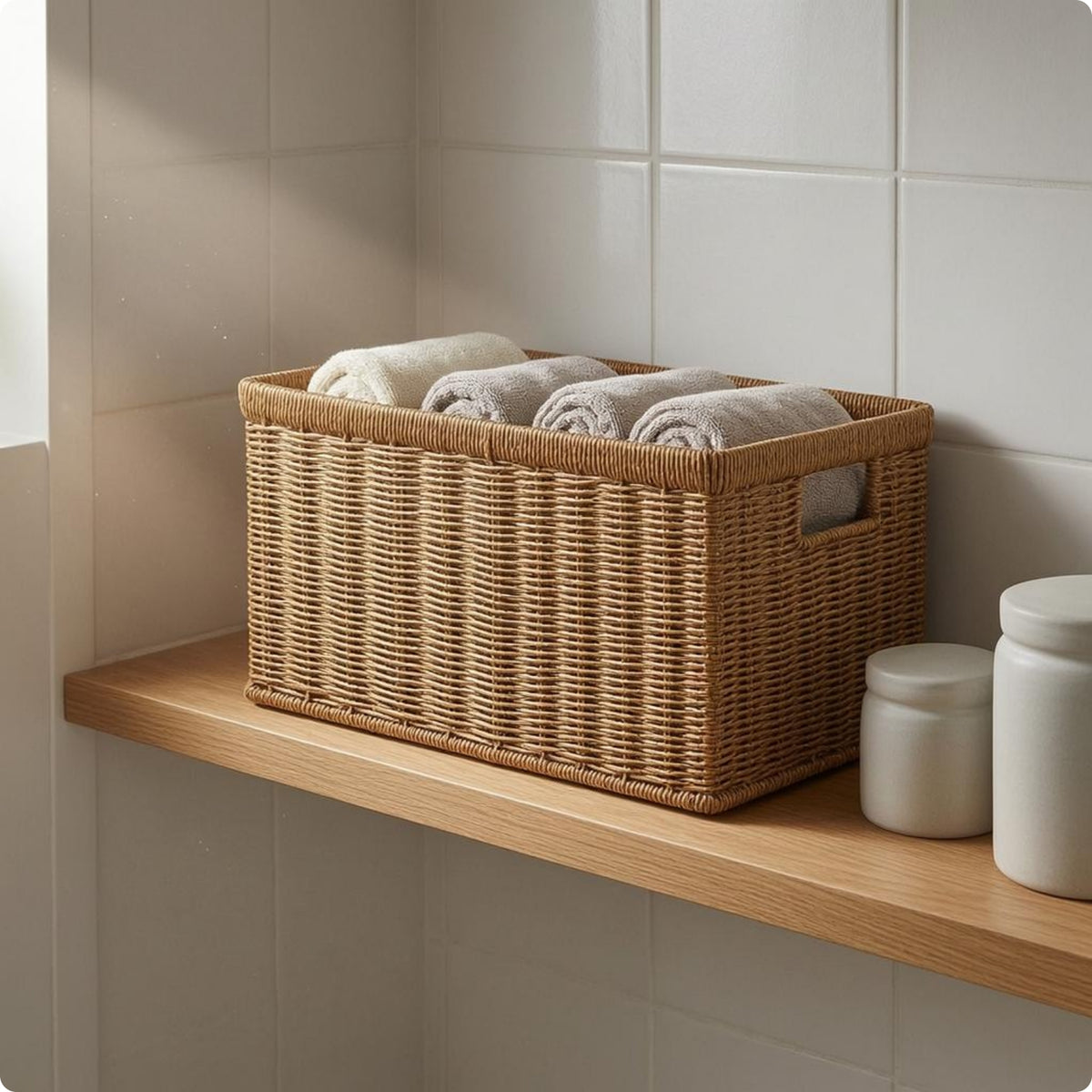 Rectangular Woven Basket Light Brown Woven Container Basket Decorative for Home Organization