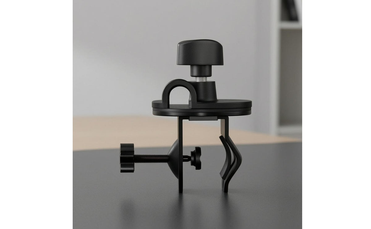 Compact Audio Mount Clamp Adjustable Desk Clamp with Mounting Plate Heavy-Duty Hardware Slimline for Streamers, Creators