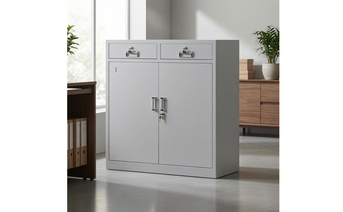 Metal Office Cabinet Double Door Lockable Storage Cabinet Low Profile