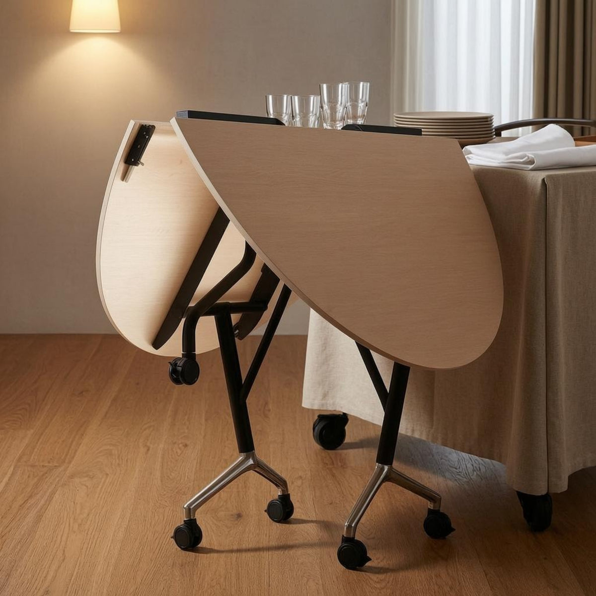 Round Folding Table Foldable Design Rolling Folding Table Easy to Clean