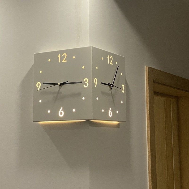Nordic Double-Sided Corner Wall Clock with Silent Movement, No Drilling Needed