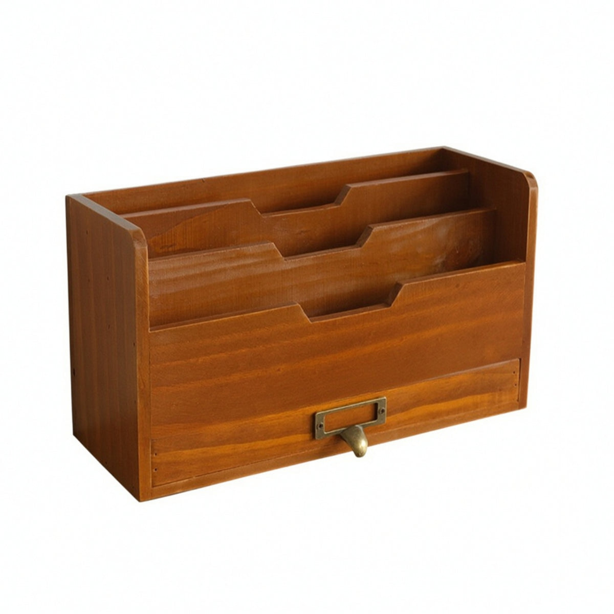 Wooden Desk Organizer with Drawer Multi-Compartment Desktop File Holder
