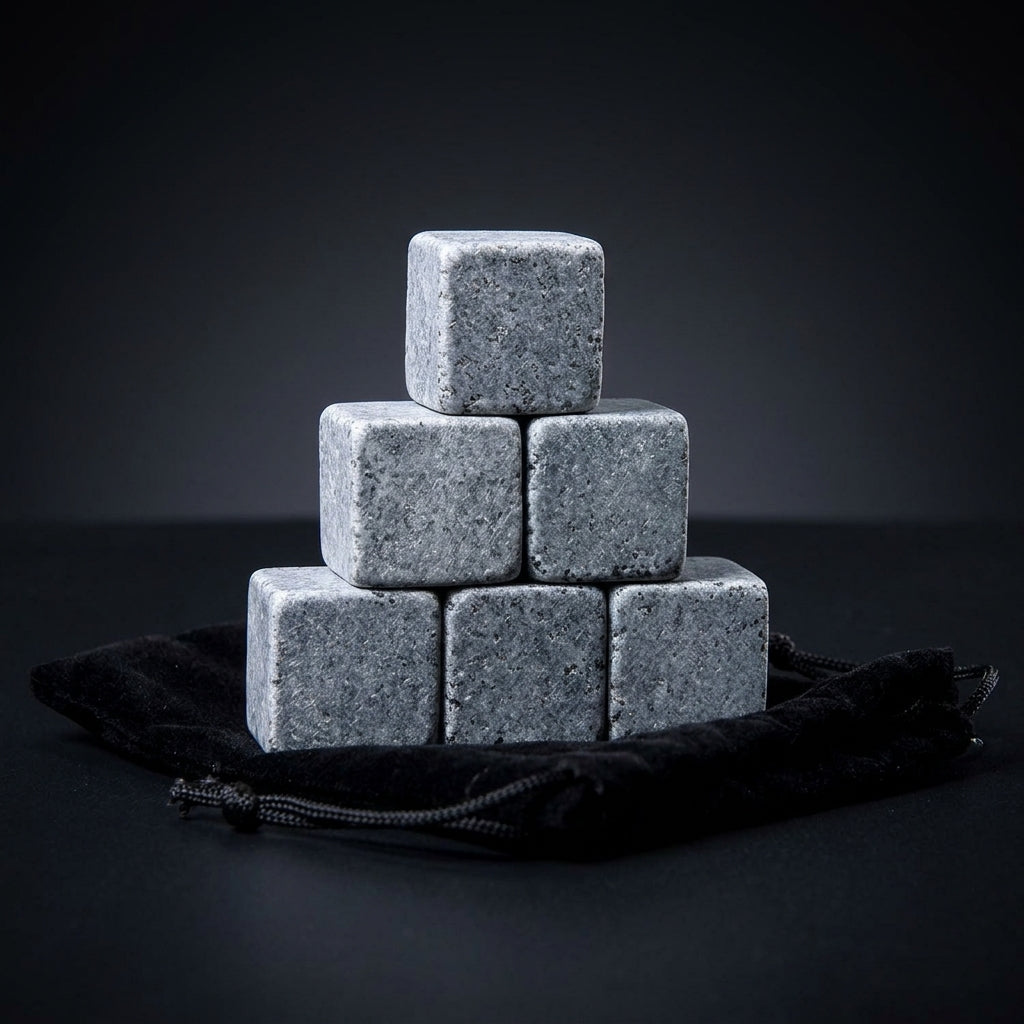 Gift for Men Granite Whisky Stones for Home Bar, Reusable Ice Chilling Rocks with Velvet Pouch, Grey 2x2x2cm Bar Accessories, Birthday Gift